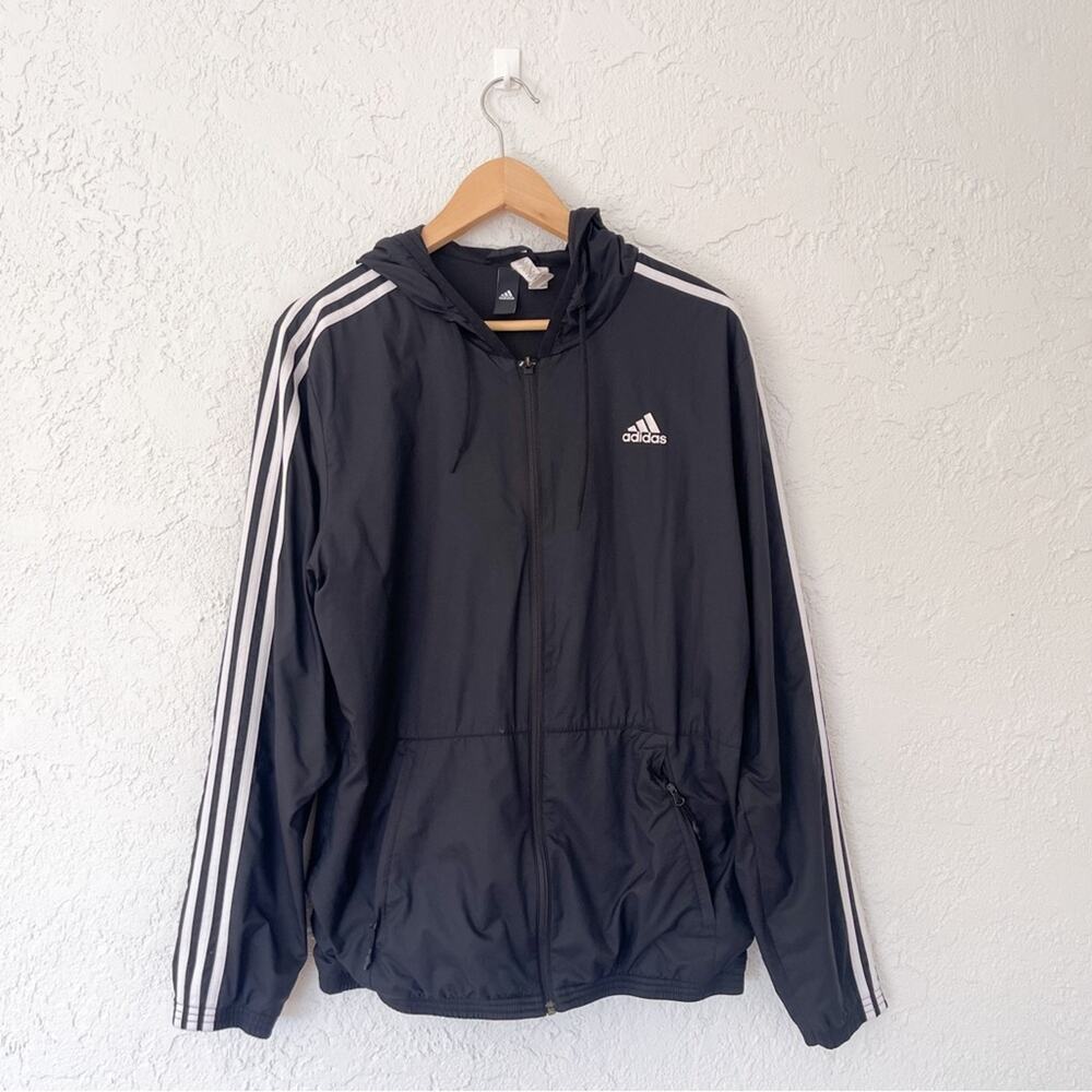 Adidas | Full Zip Black Windbreaker Jacket Medium